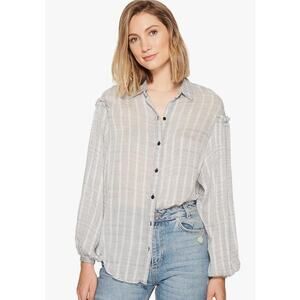 Free People Headed To The Highlands Button Up Blouse-Med-Gray Plaid Boho Peasant